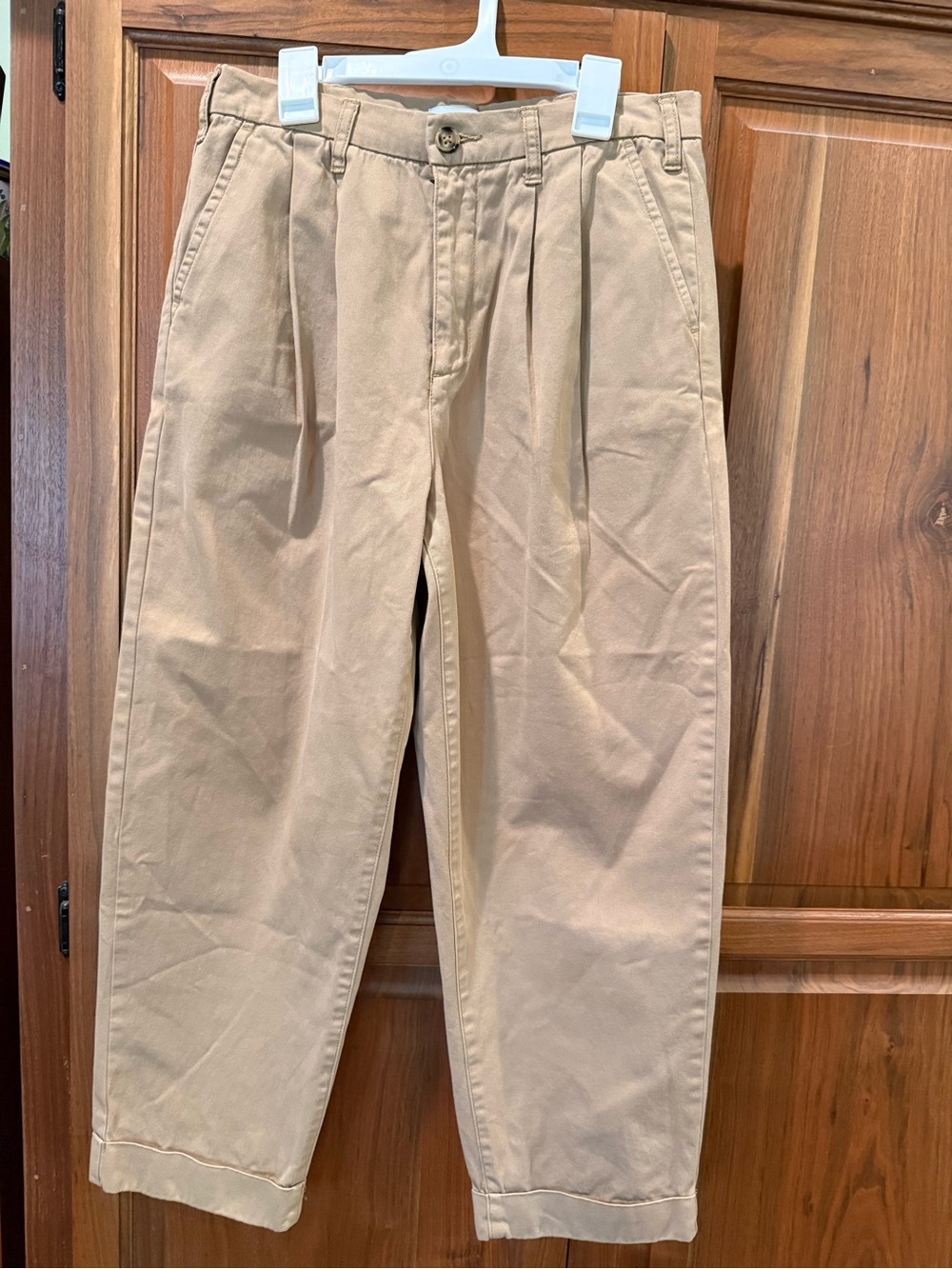 pistola Beige Pleated Chino Pants, cropped, cuffed